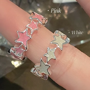 2023 Trend Sparkle Pink White Star Pentagram Ring voor Vrouwen Zoete Koele Charme Esthetische Accessoires koreaanse Mode-Sieraden Cadeau