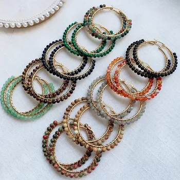 50mm Grote Natuurstenen Oorbellen voor Vrouwen Oor Agaat Ring Crystal Gold Plated Roestvrij Stalen Cirkel Hoop Earring Boho Sieraden