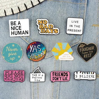 Levensmotto Offertes Emaille Pins Creatieve 'Never Give Up', 'Leven in het Heden' Broche Banner Slogan Badge Sieraden Cadeau voor Vrienden