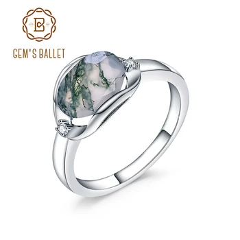 GEM ' S BALLET Geboortesteen Sierlijke Ring 8X10mm Ovaal 2.91 Ct Natuurlijke Mos Agaat Edelsteen Ring in 925 Sterling Zilver Cadeau Voor Haar