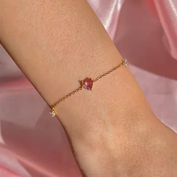Nieuwe modules Zoete Roze Hart armband Armband Koper Verguld Schattige Hart Zirkoon Armbanden Voor Vrouwen Mode Esthetische Sieraden