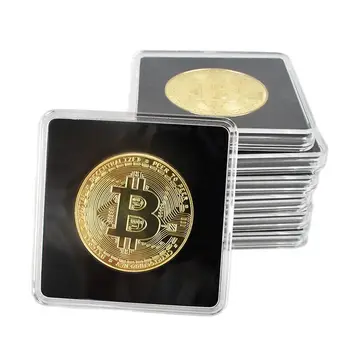 1pcs Verguld Bitcoin Beetje Munt ETH Dash XRP Cardano Fil JOTA LTC Shiba met een Vierkante Transparante Acryl Geval Voor Gift