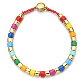 ZMZY Multicolor Email Tegel Armband Elastisch Regenboog Stapelbaar Tegel Kralen Armband Vriendin Cadeau Kleurrijke Armbanden voor Vrouwen