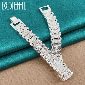 DOTEFFIL 925 Sterling Zilver Brede Armband Armband Ketting Voor Vrouwen Man Bruiloft, verlovingsfeest Mode-Sieraden