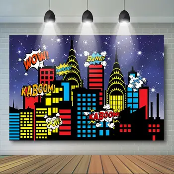 Superheld Op De Achtergrond Jongen Supercity Nacht Skyline Achtergrond Jongens Superheld Birthday Party Decor Dessert Tafel Banner Levert