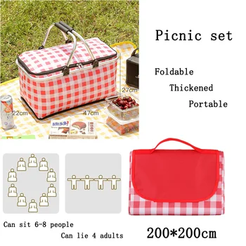 Picknick-Mand Lunch Box Bag Geïsoleerd Mand Draagbare Camping Picknick Deken Outdoor Opvouwbare Waterdichte Picknick Mat Stoel