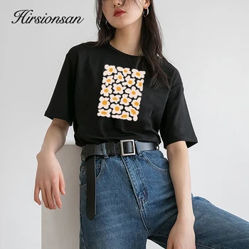 Hirsionsan Kleine Daisy Print T-Shirt voor Vrouwen 2023 Nieuwe Basic 100% Katoen Zomer Tops voor Meisje koreaanse Zoete Korte Mouwen Vrouwelijke Tee