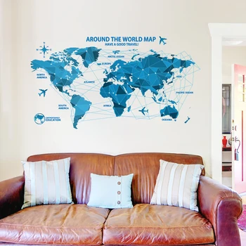 Waterdichte 3d blauwe kaart van de wereld muur stickers office kamers stickers decor creatieve kunst aan de muur slaapkamer voor home decoratie muurstickers