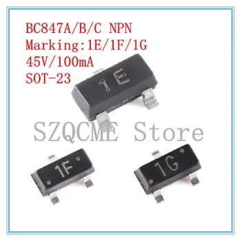 50PCS BC847A 1E BC847B 1F BC847C 1G BC847 45V 100mA 0.1 EEN NPN Transistor SOT-23 SMD