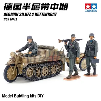 Tamiya 35377 Duitse Kfz.2 KETTENKRAFTRAD Met Aanhangwagen Soldaten Militaire Tank Montage Kit Buidling Kit Hobby DIY voor Adault Speelgoed