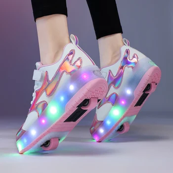 Kinderen LED-usb-roller schoenen gloeiende licht lichtgevende sneakers met wielen kinderen rollen skate schoenen voor jongen meisjes