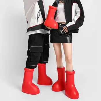 Mannen Vrouwen Rood Rainboots Kinderen Jongens Meisjes een Hoge Top Dikke Bodem Ronde neus Astroboy Laarzen Anti-gladde Grootte 26-45