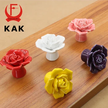 KAK, Keramische Bloem Rose Lade Knoppen Landelijke Kast Kast verwerkt 41mm diameter 34 mm, hoogte Mode Meubilair Handvatten Hardware