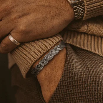Gevlochten Cuff Armband, Roestvrij Stalen Retro Gevlochten Stijl Armband van het Manchet Bangle voor Mannen Sieraden
