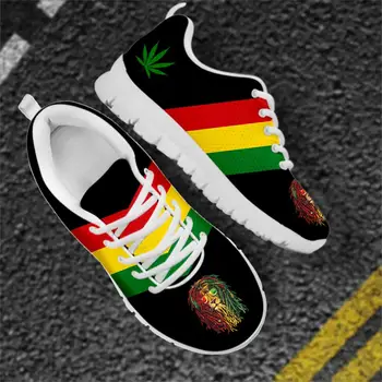 HYCOOL Jamaica Rastafari Vlag met Reggae Bladeren Gedrukt Unisex Sport Schoenen Vrouwelijke Vintage Vrouwen Mannen Lace-Up Sneakers Zapatillas