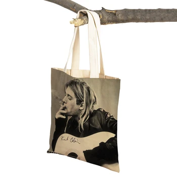Kurt Cobain Boodschappentassen Rock ' N Roll Muziek Supermarkt Shopper Tas Ontwerpen Vrouwen Handtas Eco Draagbare Handige Tote-Opslag