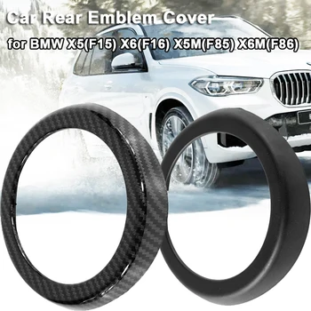 De auto Achter Embleem Deksel Ring Logo Zwart Carbonfiber Decoratieve Beschermende Cover Sticker voor BMW X5 F15 X6 F16 X5M F85 F86
