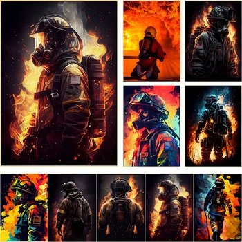 Vlam Brandweerman Held Inspirerende Poster Canvas Schilderij Redden Van Het Vuur Kunst Aan De Muur De Foto Voor Een Moderne Woonkamer Decoratie Van Het Huis