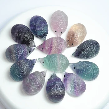 1PCS Natuurlijke Regenboog Fluoriet Egel Decoratie Reiki Stenen Ambachten Animal Healing Crystal Quartz Voor Home Decor DOE-Cadeau