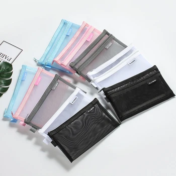 Eenvoudige, Transparante Nylon Opbergtas Grote Capaciteit Briefpapier Tas Potlood Geval Draagbare Make-Up Tas Make-Up Case Pouch