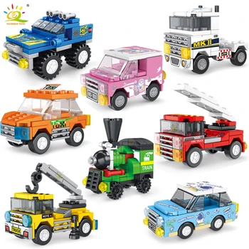 HUIQIBAO DIY Race-Auto Bus van de Politie Truck Brandweer Voertuig Model bouwstenen Bakstenen Constructie Speelgoed Voor Kinderen Jongens