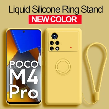Poco M 4 Pro PocoM4 Pro Case Nieuwe Vloeibare Siliconen Ring Houder Zachte Gevallen Voor Xiaomi Poco M3 Poco M4 Pro 4G 5G X3 F3 X3 NFC-Cover