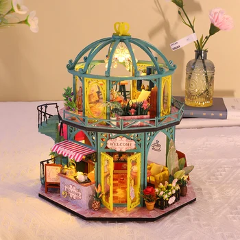 DIY Houten Poppenhuis Miniatuur Blue Ocean Villa poppenhuis met Meubels Kit Casa Speelgoed voor Kinderen Meisjes Giften van de Verjaardag