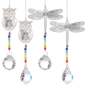1PC Kristallen Bal Prisma ' s Suncatchers Hanging Ornament Dragonfly Uil Vorm Charme Brengen Geluk Auto Hanger Tuin Venster Decor