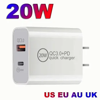 20W Dual-Port Fast Telefoon Lader ONS EU-UK AU Plug Muur Reizen QC-USB 3.0 Type C Oplader voor Mobiele Telefoon Snel Lader Adapter