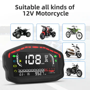 2,4 Cilinders Universele Snelheidsmeter Motorfiets LCD Digitale Kilometerteller, benzinemeter Display Dashboard Snelheidsmeter Voor Honda