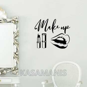 Make-Up Offerte Kunst Aan De Muur Stickers Schoonheidssalon Inrichting Make-Up Lippen Sticker Lippenstift Borstels Muur Stickers Dressing Room Decor
