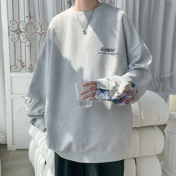 Hybskr Vintage Bloem Grafische Mannen Sweatshirts Najaar Nieuwe Patchwork O Nek Man Hoodies Oversized Koreaanse Mode-Mannelijke Pullovers