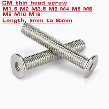 2-50st CM M2 M2.5 M3 M4 M5 M6 M8 M10 M12 304 roestvrij staal Hex Socket Ultra Dun Super Lage vaste Wafer Head Allen cilinderkopschroef