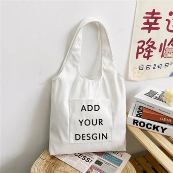 Personalisatie Aangepaste Tote Tas met Logo Design Wit Shopping Bag Fashion Vrouwen Canvas Tassen Schouder Tassen Designer Handtas