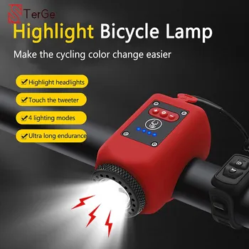 Fiets COB Voorzijde Licht met Luide Hoorn USB-Oplaadbare mountainbike Bell Nacht Elektrische Fietsen Zaklamp MTB Accessoires