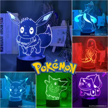 Pokemon Gengar 3D Led Nacht Licht Pikaqiu Eevee Anime Leuke Lamp Pocket Monster Kleurrijke Verlichting Kinderen Cadeau Lampara Touch Sensor