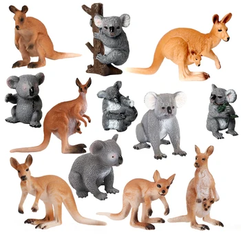 Simulatie 12PCS Plastic Australische Wilde Dieren Pakketten Mooie Kangoeroe Beeldjes Koala Action Figure Model Speelgoed Voor Kinderen Geschenken