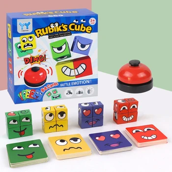 Kids Gezicht Veranderen Expressie Puzzel bouwstenen Montessori Kubus Tafel Spel Speelgoed Houten Speelgoed voor Kinderen Geschenken