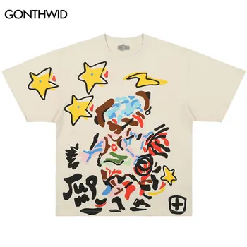 Hip Hop, Punk Streetwear Y2K T-Shirt Harajuku Graffiti Sterren Grafische Print, Losse t-shirt 2023 Fashion heren Casual Oversized t-shirt Top