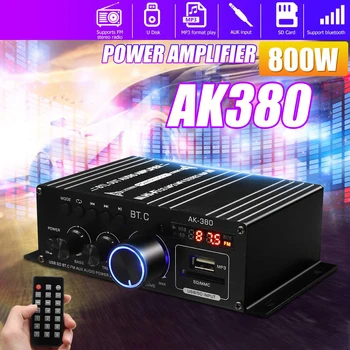AK35 AK380 800W Huis Digitale Versterker Audio-110-240V Bass Audio Power bluetooth Versterker Stereo FM Auto Muziek Subwoofer Luidsprekers