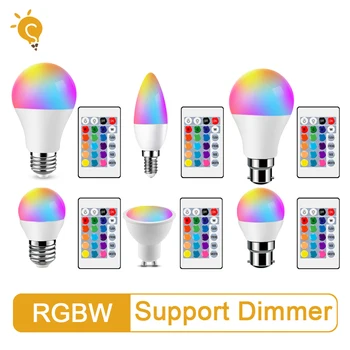 LED RGB Lamp Schijnwerper AC220-240V Bombillas LED E27 E14, GU10 B22 6W 10 W IR-Afstandsbediening Smart Led RGBW Lamp Home Decor