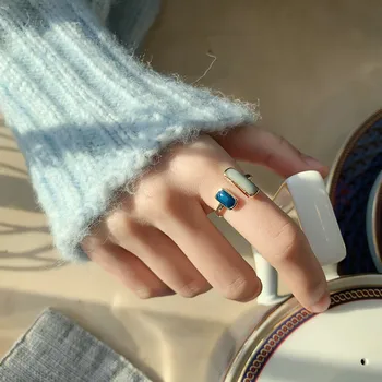 Franse Retro Romantische Bijpassende Glazuur Glazuur Blauwe Kleur Open Ringen voor de Vrouw Verstelbare Luxe Vinger Ring op Nieuwe Mode-Sieraden