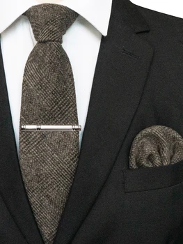 JEMYGINS Effen Kleur Kasjmier Wollen Stropdas en Pocket Square Das Clip Stelt voor Mannen Dagelijks Cravat Accessoire Cadeau