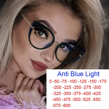 Cat Eye Bril Voor Bijziend Luxe Vintage Vrouwen Bijziendheid Recept Computer Anti Blauwe Lichte Bril Vrouwen Visie Min -3