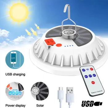 Draagbare Oplaadbare Solar Emergency Light 120 SMD-LED-USB-Poort Remote Control Solar Charge Lantaarn Nacht Outdoor Camping Licht