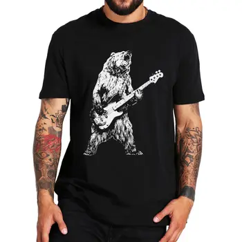 Retro Beer Bas Gitaar T-Shirt Katten Gitaar Gitarist muziekliefhebbers Tops 100% Katoen O-hals t-shirt Casual T-shirts EU Maat