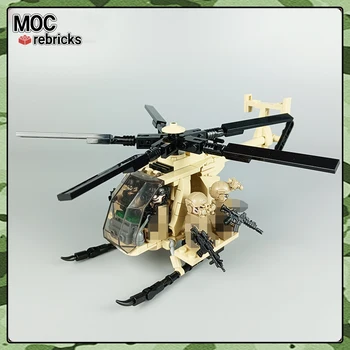 WW2 Militaire Serie MOC Bakstenen MH-6 Helikopters Uitvoeren Soldaten bouwsteen Model DIY Kinderen Speelgoed Giften van de Verjaardag