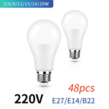 48pcs/stuk LED-Lamp Lampen E27 AC220V 240V Echte Power LED lamp 15W 18W 12W 9W 3W 6W Lampada LED-spot tafellamp LED Licht