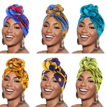 Afrikaanse Print Tulband voor Vrouwen 2022 Nieuwe Mode Pre-Made Bovenste Knoop Hoofd Wraps Bloem Stretch Hijab Dames Party Bruiloft Hoofdtooi
