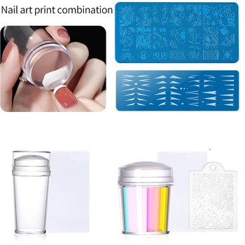 Manicure Set Voor Overdracht Afdrukken Nagel Stempel Kit Jelly Siliconen Stempel Set Met Metalen Nail Art Manicure Sjablonen Tools